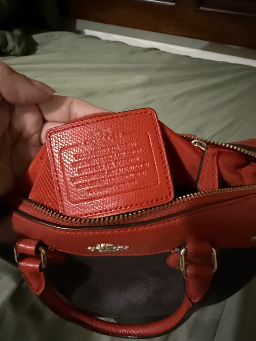 Coach Brown Signature Satchel with Red Trim and Handles - Picture 2 of 5